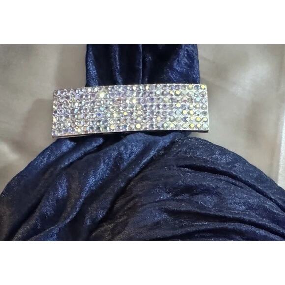 Vintage Cachet Navy Rhinestone Halter Ruched Cocktail Evening Dress Size 6 Glam - Picture 4 of 12